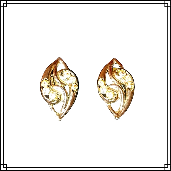 Vintage Silver/Gold & Rhinestone Pear Shaped Clip-On Earrings - Picture 1 of 3